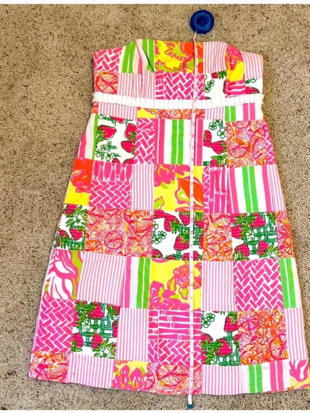 Lilly Pulitzer Bowen Dress strapless patchwork dress Size 2 strawberries Pink